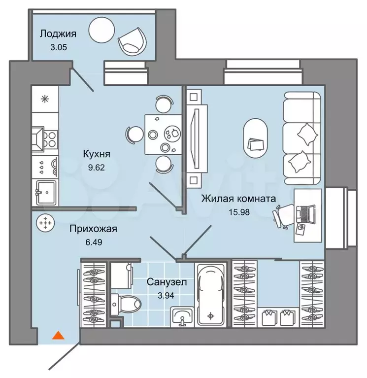 1-к. квартира, 38 м, 3/8 эт. - Фото 0