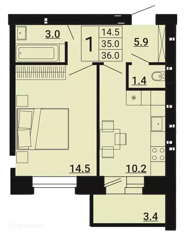 Продаётся 1-к квартира, 36 м - Фото 0