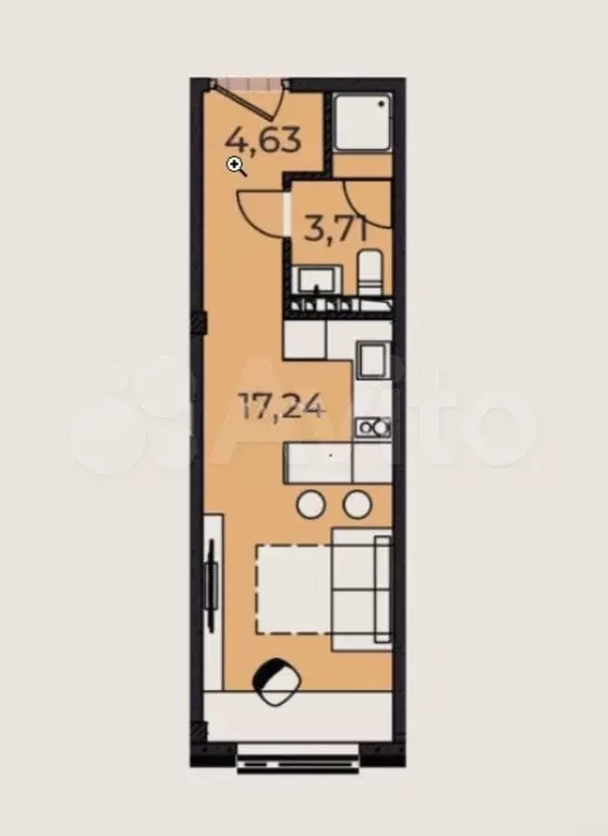 Апартаменты-студия, 25,5 м, 3/4 эт. - Фото 0