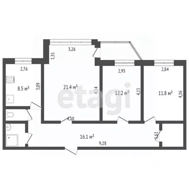 3-к кв. Ханты-Мансийский АО, Сургут ул. Дзержинского, 16В (75.0 м) - Фото 1