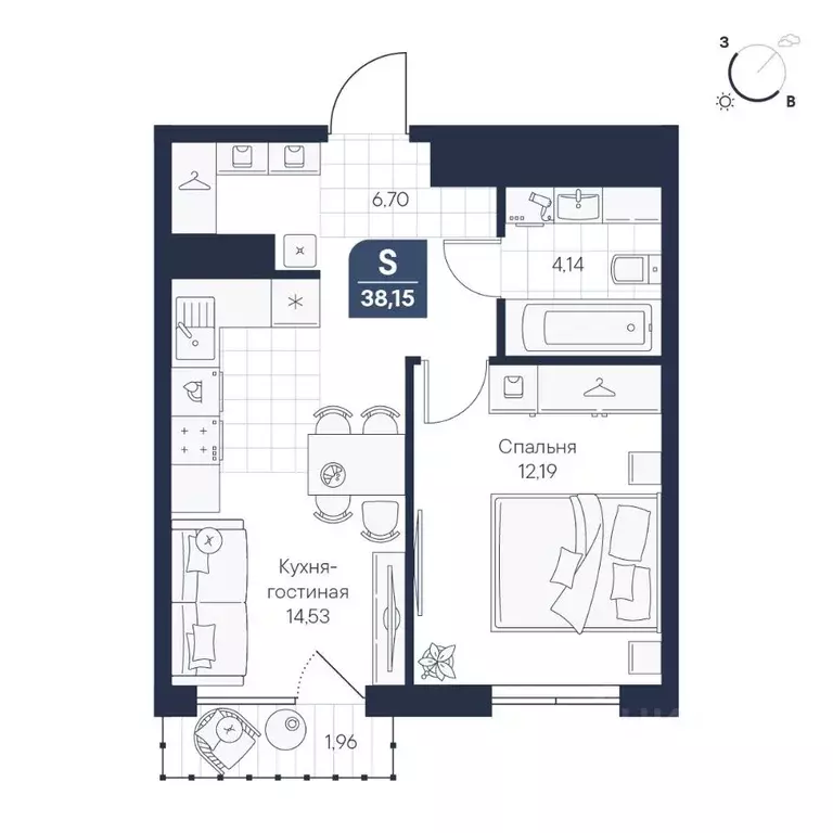 1-к кв. Новгородская область, Великий Новгород Медь кв-л,  (38.15 м) - Фото 1