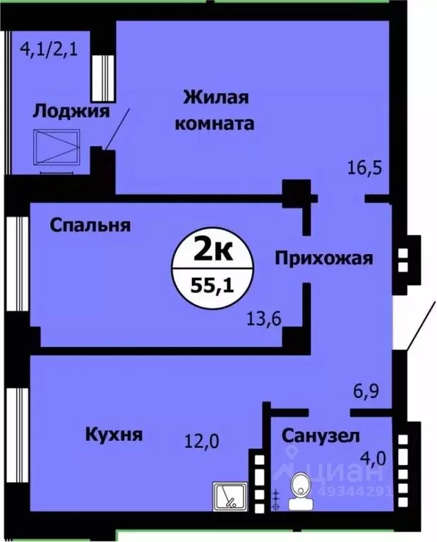 2-к кв. Красноярский край, Красноярск Лесопарковая ул., 43к1 (55.0 м) - Фото 0