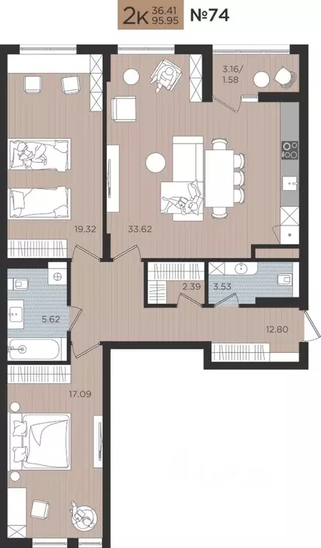 2-к кв. Калининградская область, Калининград Мой Город жилой комплекс ... - Фото 0