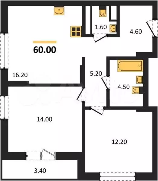 2-к. квартира, 60 м, 18/23 эт. - Фото 0