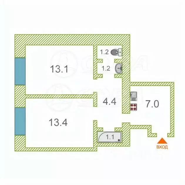 2-к кв. Тюменская область, Тюмень ул. Республики, 229 (42.0 м) - Фото 1