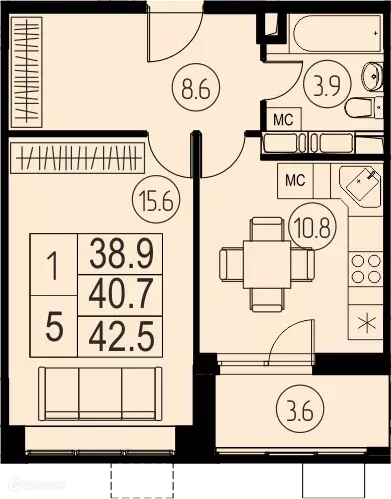 Продаётся 1-к квартира, 40.7 м - Фото 0