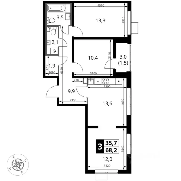 3-к кв. Московская область, Видное ул. Старо-Нагорная, 31 (68.1 м) - Фото 1