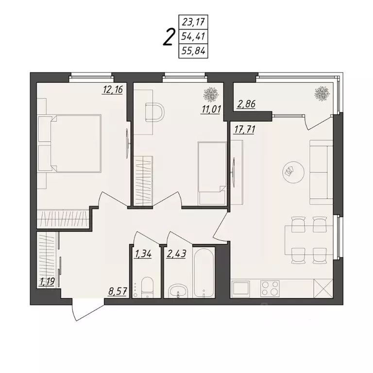 2-к кв. Волгоградская область, Волгоград ул. Алехина, 7к7 (55.84 м) - Фото 0