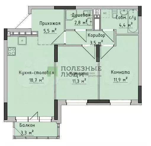 2-к. квартира, 61,5 м, 11/17 эт. - Фото 0