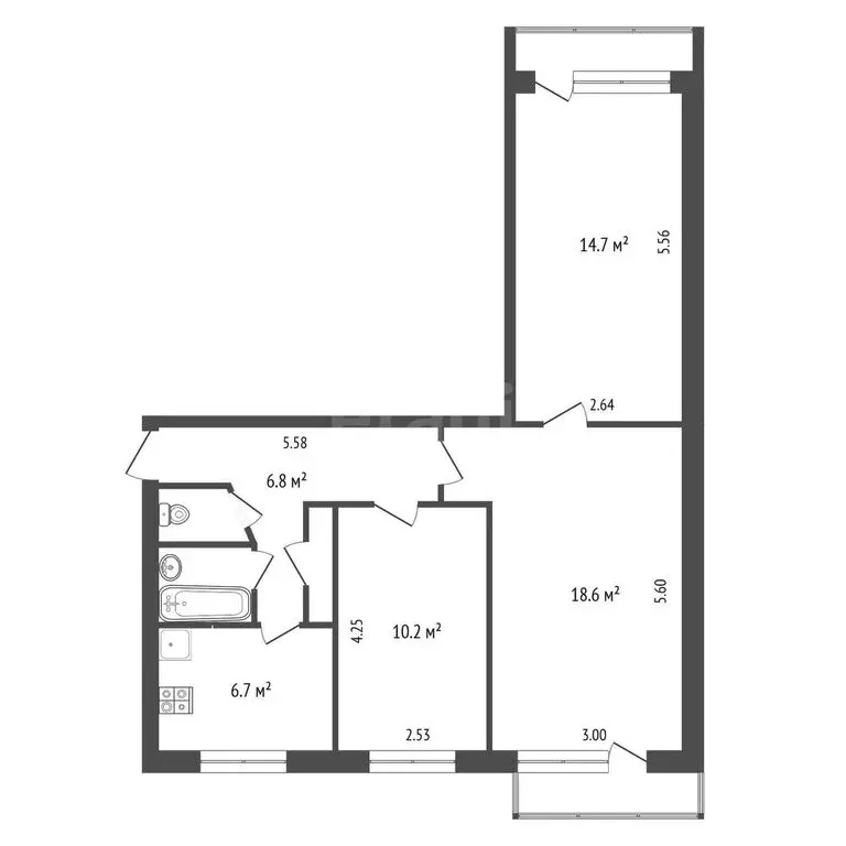 3-комнатная квартира: Нальчик, улица Калинина, 258А (60.9 м) - Фото 1