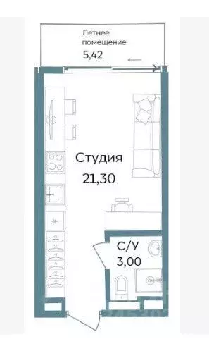 Студия Крым, Саки ул. Морская, 4 (29.72 м) - Фото 2
