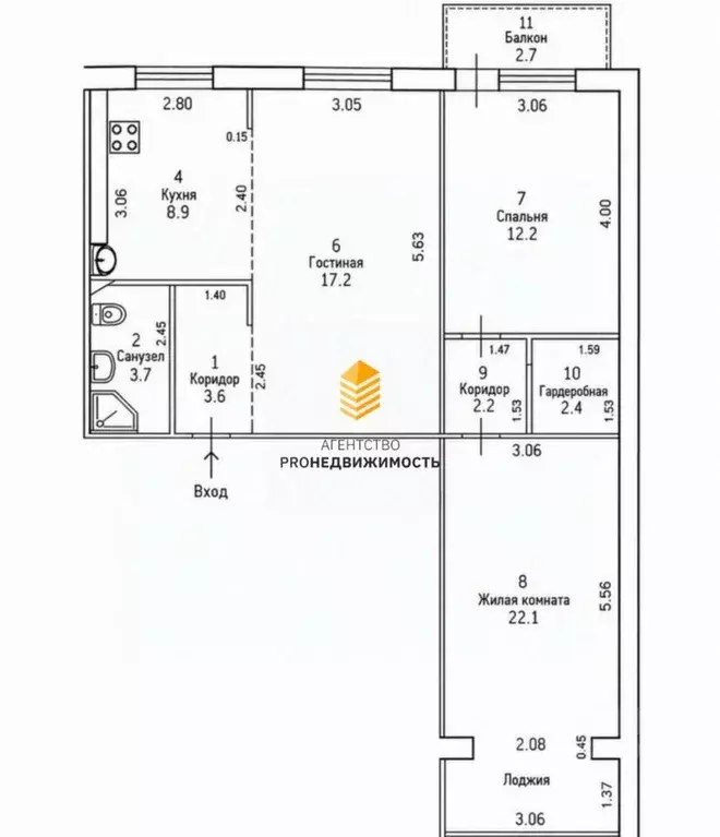 3-к кв. Башкортостан, Уфа Российская ул., 163В (72.3 м) - Фото 2