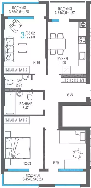 3-к кв. Крым, Алушта ул. Багликова, 27/4 (76.98 м) - Фото 1