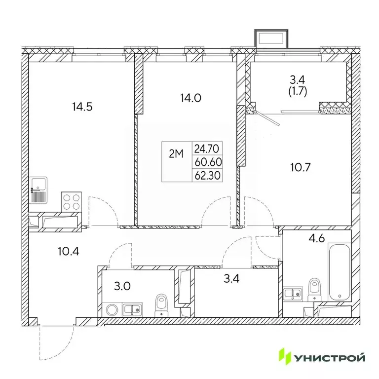 2-к кв. Свердловская область, Екатеринбург Вторчермет жилрайон,  (62.3 ... - Фото 0