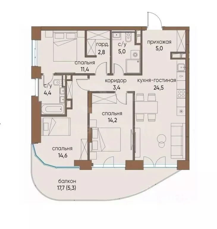3-к кв. Москва ул. Нижние Мневники, 16к5 (91.0 м) - Фото 2