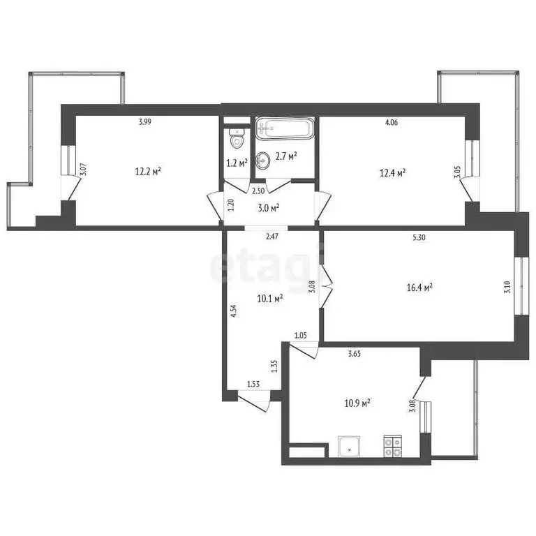 3-комнатная квартира: Прохладный, Пролетарская улица, 7 (68.9 м) - Фото 0