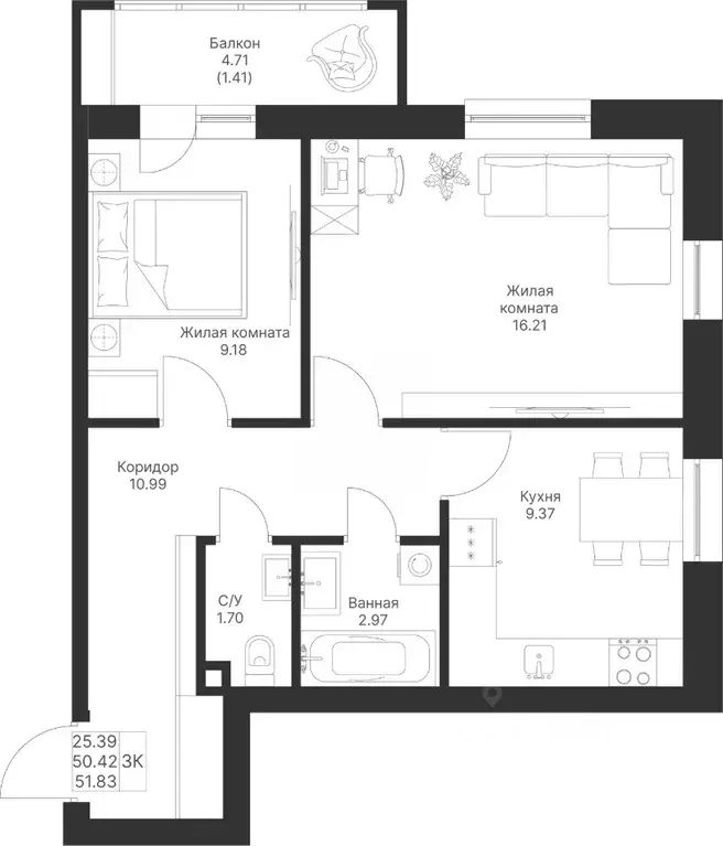 2-к кв. Татарстан, Лаишевский район, Столбищенское с/пос, с. Усады  ... - Фото 1