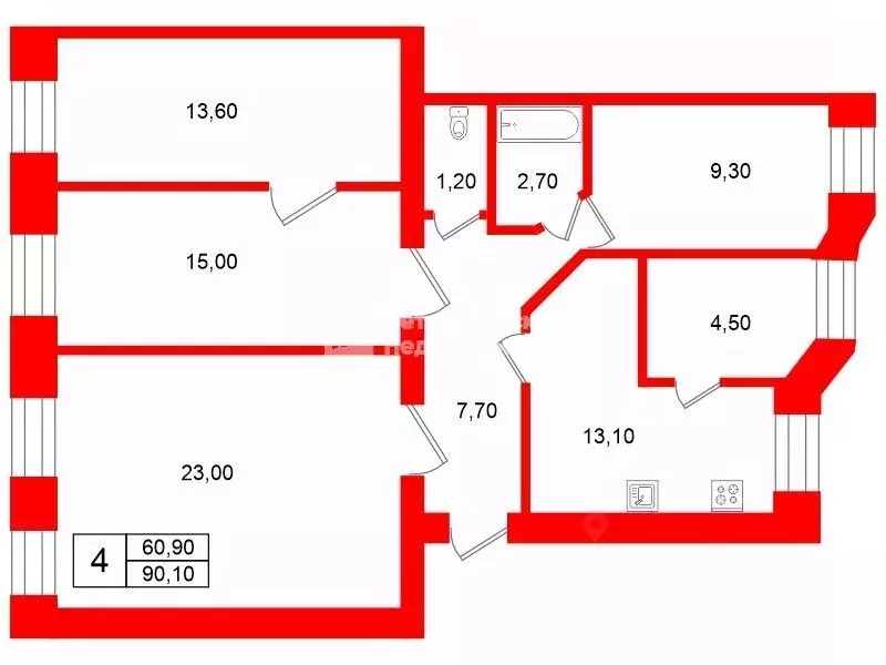 4-к кв. Санкт-Петербург Лесной просп., 13/8 (90.1 м) - Фото 1