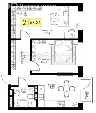 2-комнатная квартира: Смоленск, ЖК Среда (56.24 м) - Фото 0