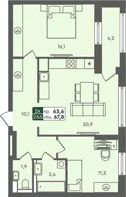 2-к кв. Курганская область, Курган Заозерный жилрайон, 6А мкр, 25/4 ... - Фото 0