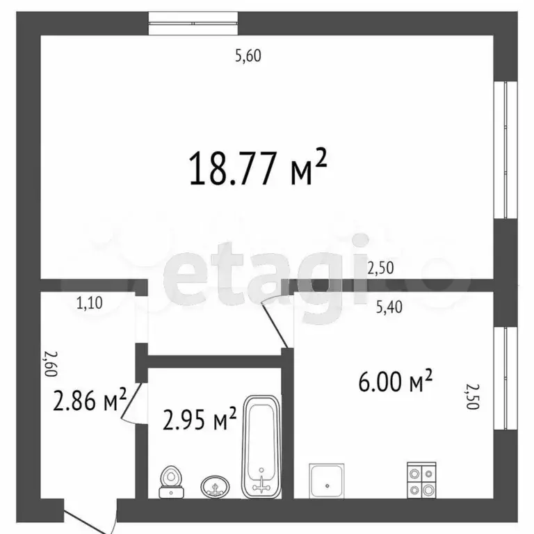 1-к. квартира, 32,3 м, 1/4 эт. - Фото 0