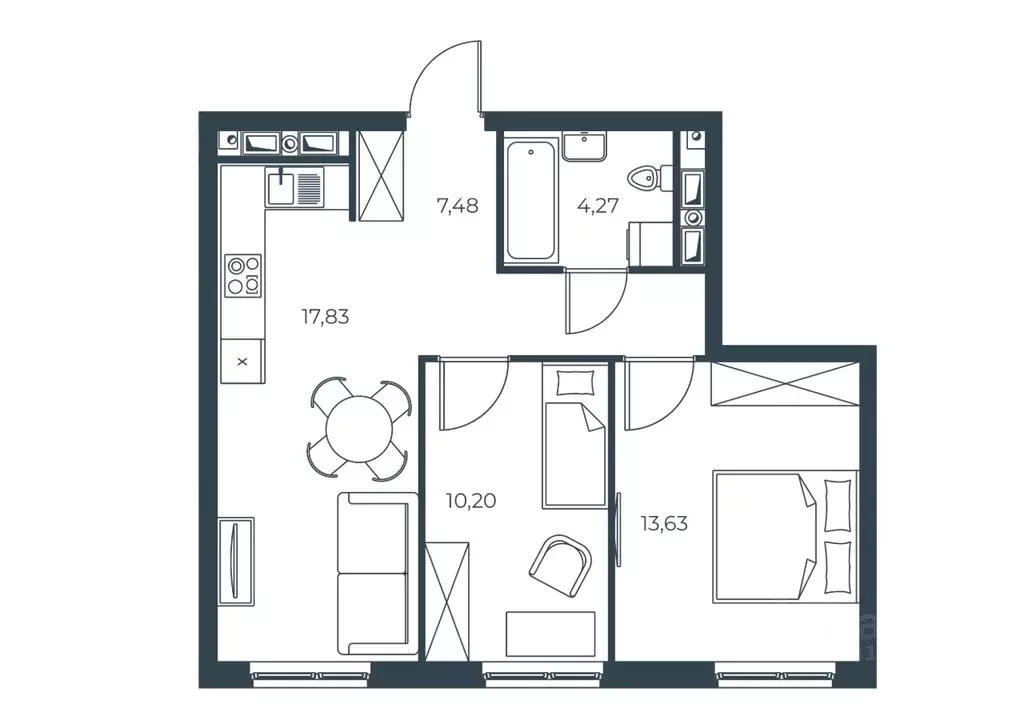 2-к кв. Астраханская область, Астрахань Бакинская ул., 65 (53.41 м) - Фото 1