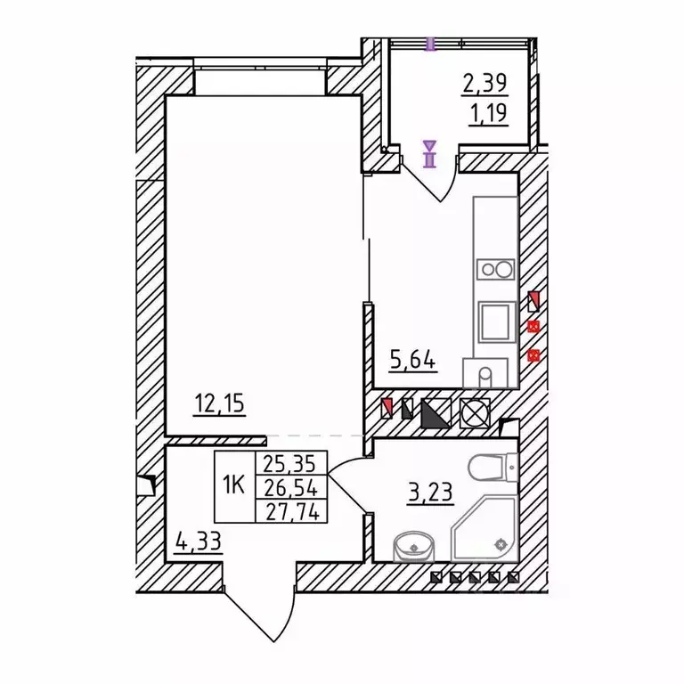 1-к кв. Калининградская область, Зеленоградск  (27.74 м) - Фото 0