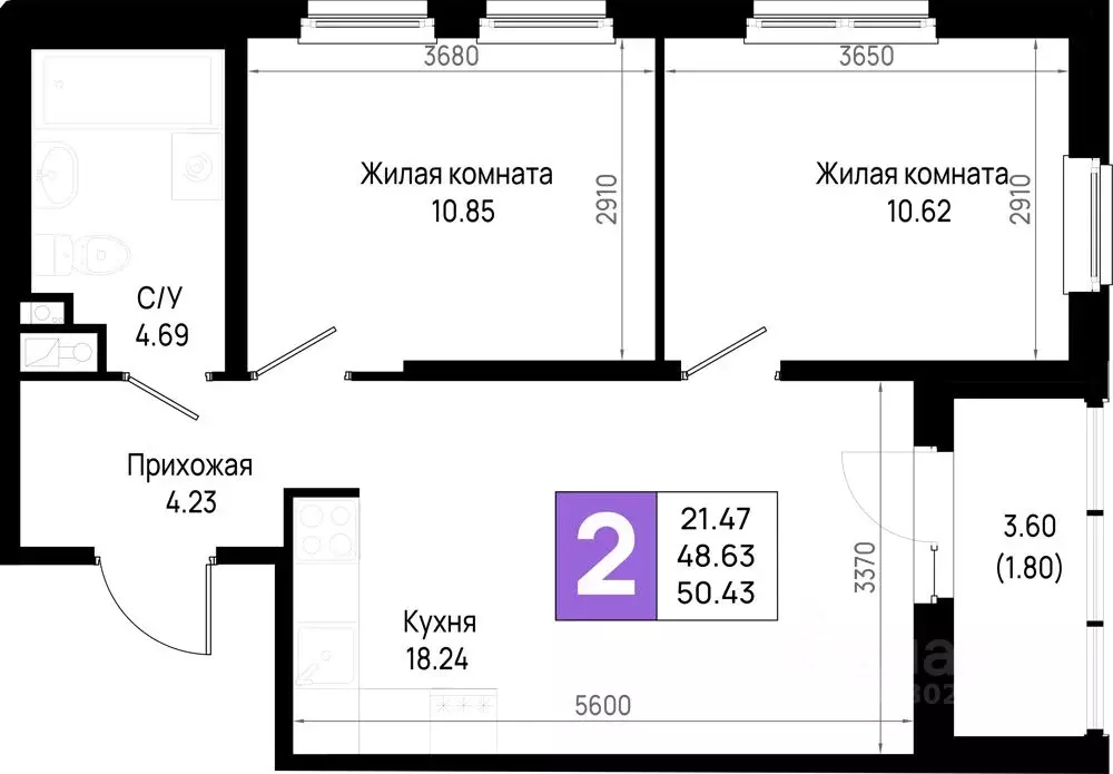 2-к кв. Ленинградская область, Всеволожский район, Свердловское ... - Фото 0