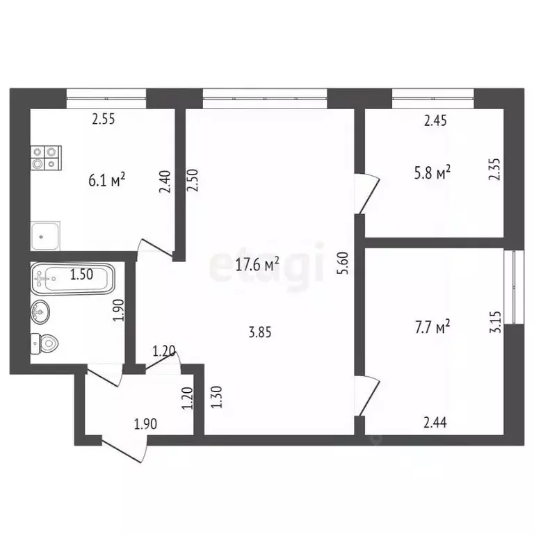 3-к кв. Орловская область, Орел Московская ул., 41 (42.4 м) - Фото 1