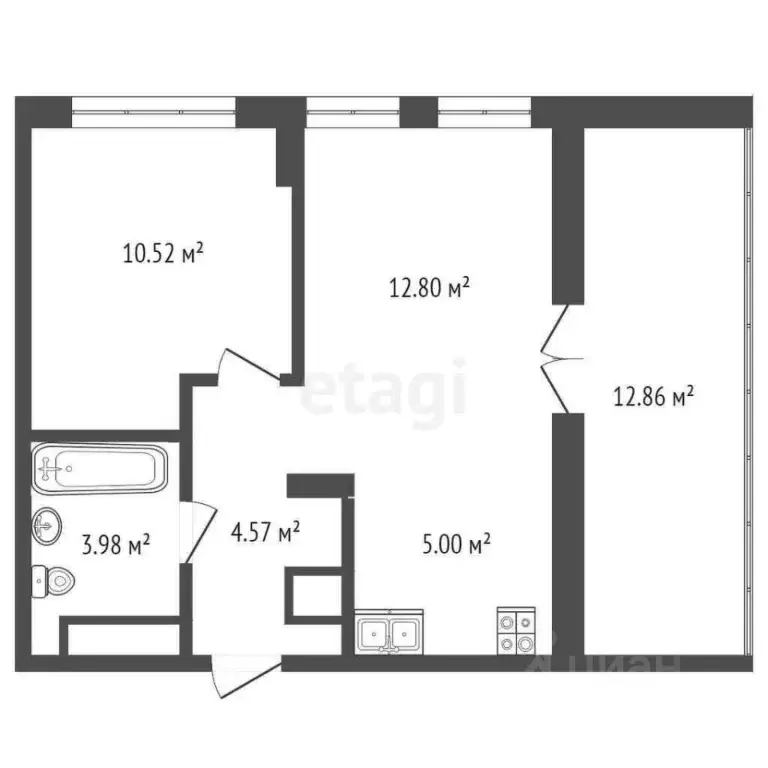 1-к кв. Тюменская область, Тюмень ул. Новоселов, 105 (40.7 м) - Фото 2