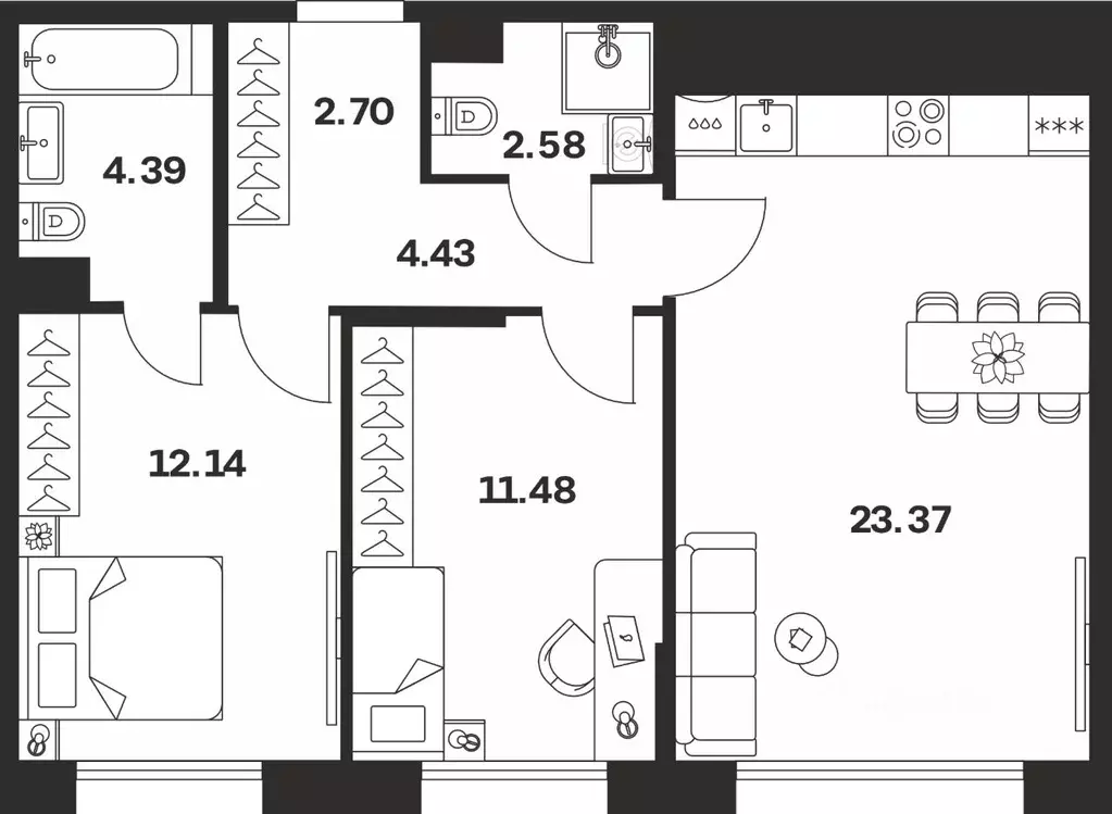 2-к кв. Тульская область, Тула Жукова Парк жилой комплекс (61.09 м) - Фото 1