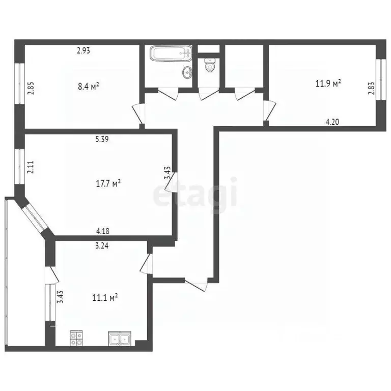 3-к кв. Ханты-Мансийский АО, Сургут Быстринская ул., 18/3 (68.8 м) - Фото 0