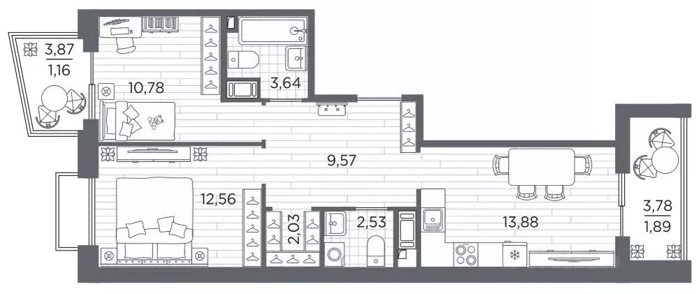 2-к кв. Санкт-Петербург Полюстровский просп., 87 (58.04 м) - Фото 1