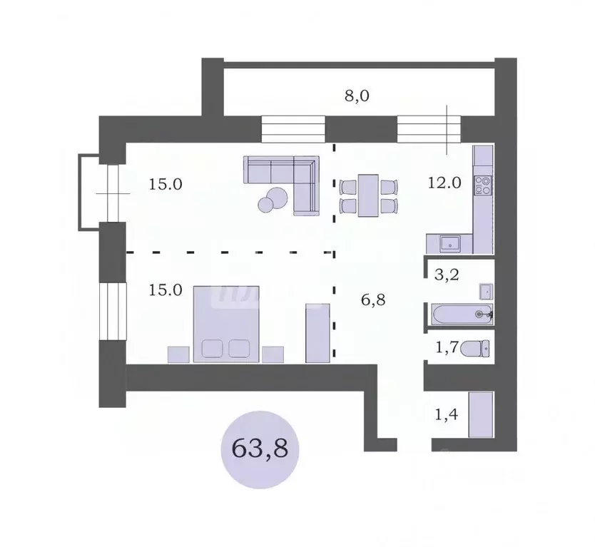 2-к кв. Амурская область, Благовещенск Северная ул., 170 (63.8 м) - Фото 2