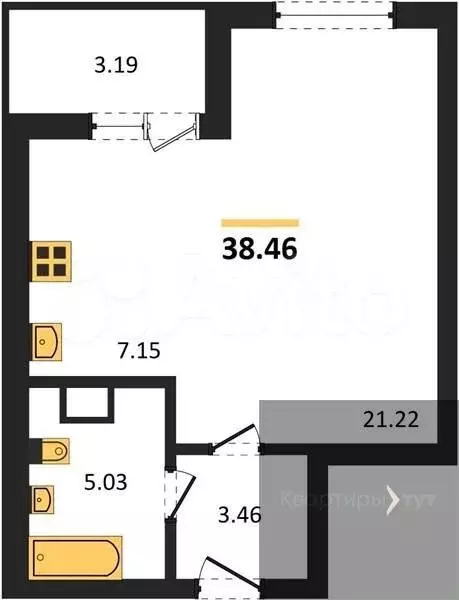 Квартира-студия, 38,5 м, 6/18 эт. - Фото 0