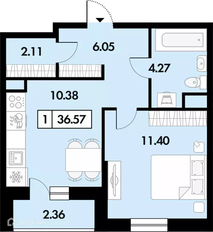 Продаётся 1-к квартира, 36.57 м - Фото 0