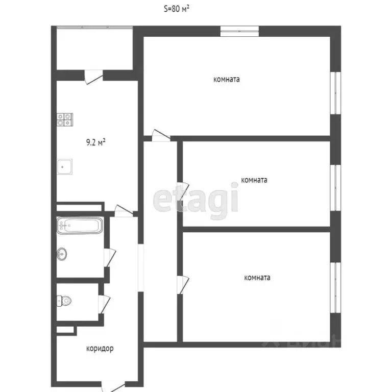 3-к кв. Татарстан, Альметьевск Алсу мкр, ул. Рината Галеева, 23 (78.0 ... - Фото 2