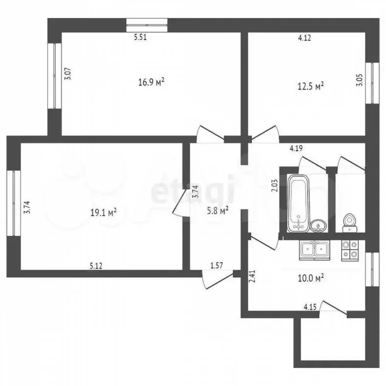 3-к. квартира, 78,4 м, 2/2 эт. - Фото 0