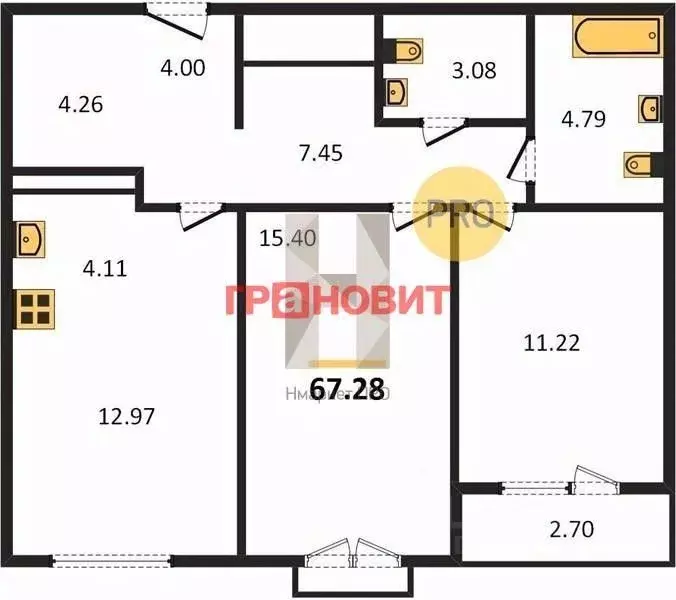 2-к кв. Новосибирская область, Новосибирск ул. Державина, 50 (67.28 м) - Фото 1