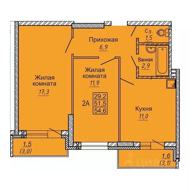 2-к кв. Новосибирская область, Новосибирск ул. Бородина, 54 (54.6 м) - Фото 0