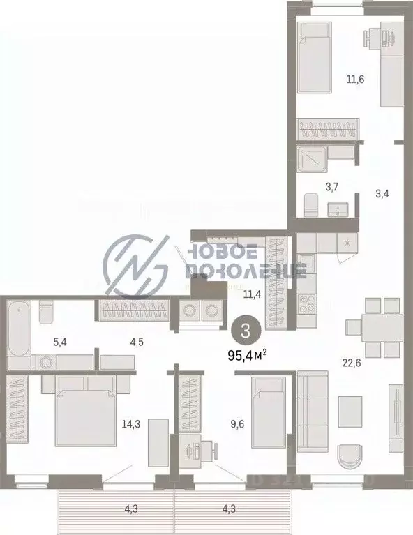 3-к кв. Омская область, Омск  (95.4 м) - Фото 1