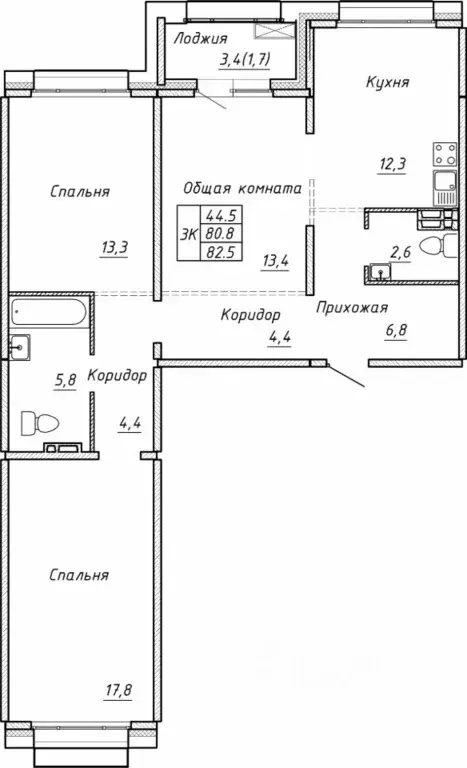 Свободной планировки кв. Новосибирская область, Новосибирск  (82.5 м) - Фото 0