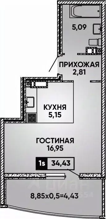 1-к кв. Краснодарский край, Краснодар ул. Имени Героя Георгия ... - Фото 1