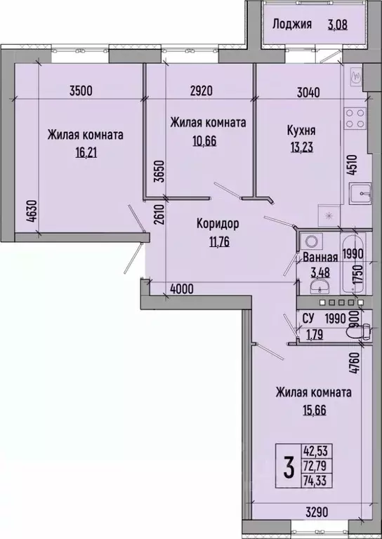 3-к кв. Волгоградская область, Волгоград Долина-2 жилрайон,  (74.33 м) - Фото 0