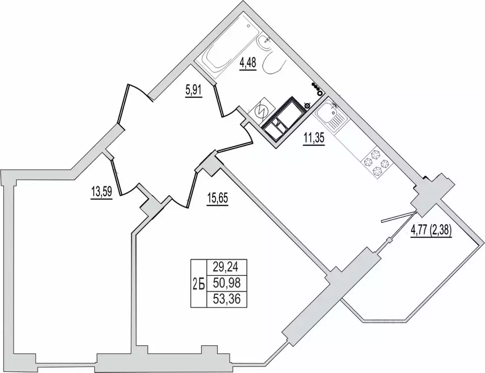 2-к кв. Псковская область, Псков Линейная ул., 87 (53.36 м) - Фото 1