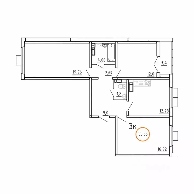 3-к кв. Челябинская область, Челябинск ул. Блюхера, 2.3.1 (80.66 м) - Фото 1