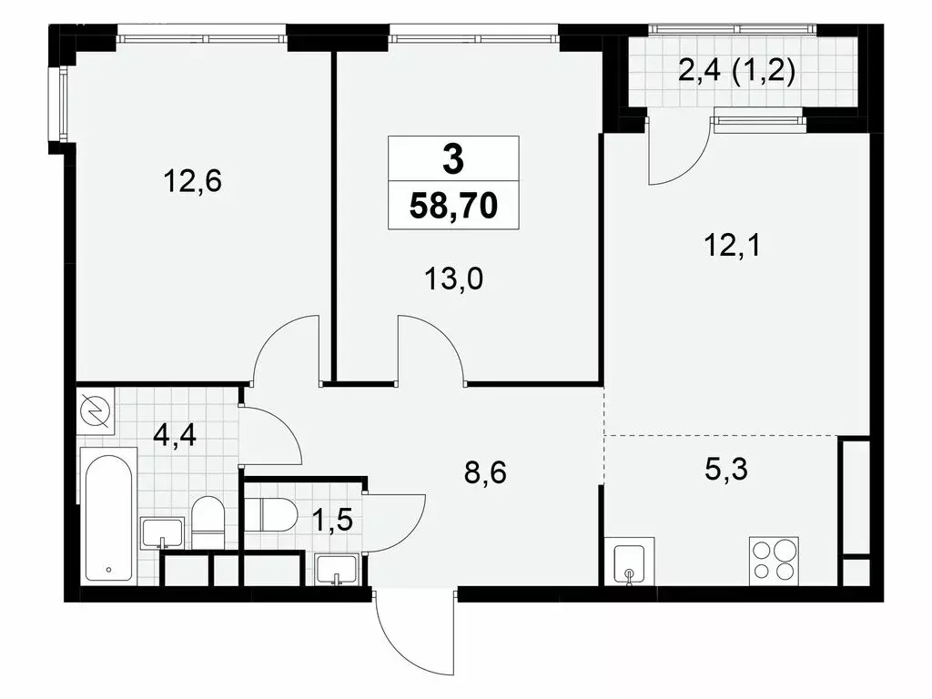 3-комнатная квартира: Москва, Бартеневская улица, 18к1 (58.7 м) - Фото 1