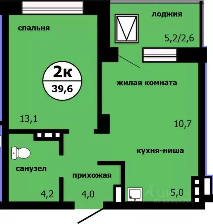 2-к кв. Красноярский край, Красноярск ул. Лесников, 55 (39.3 м) - Фото 0