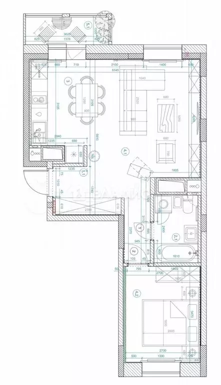 1-к. квартира, 45,5 м, 4/8 эт. - Фото 0