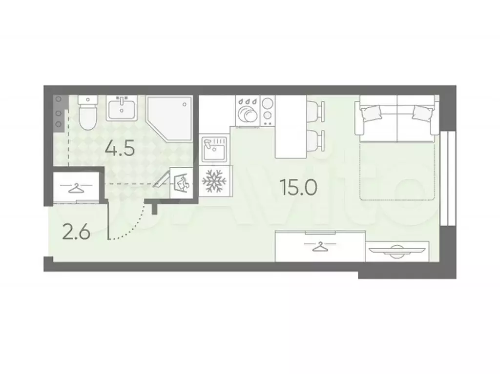 Квартира-студия, 22,1 м, 1/4 эт. - Фото 0